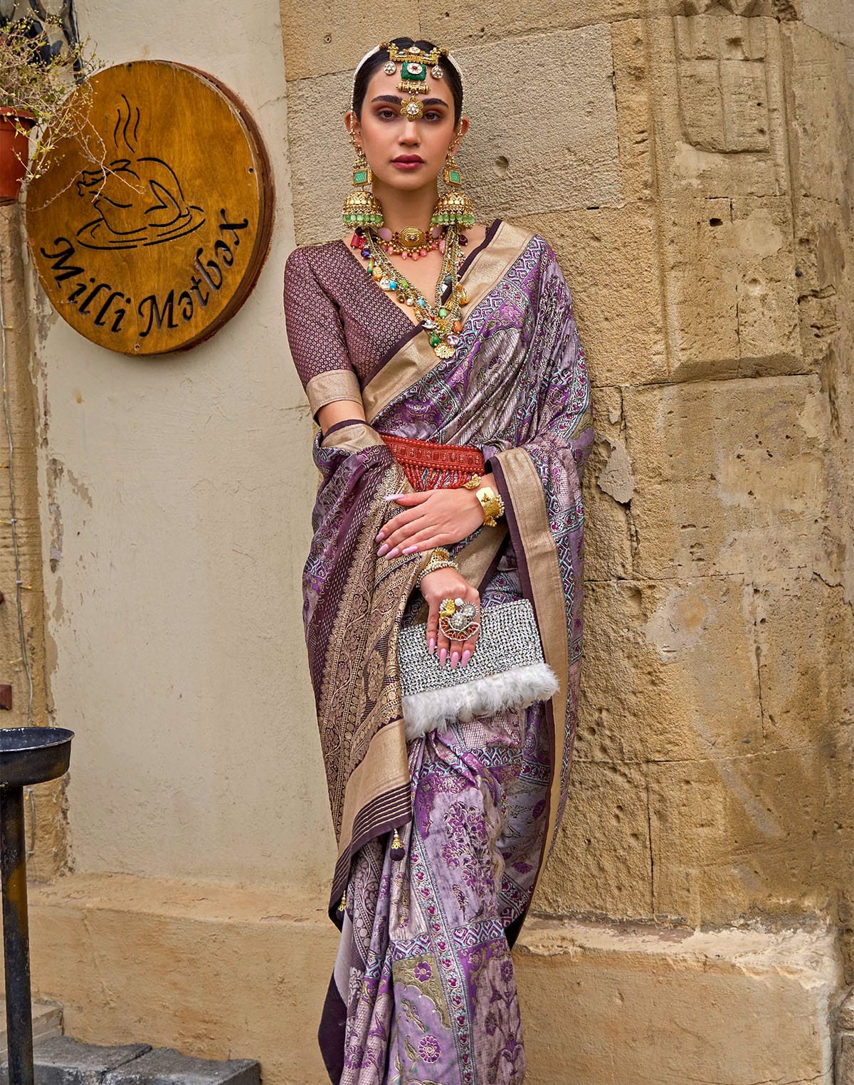 Collection of Light Purple Soft Silk Saree with Tussels in a gallery layout