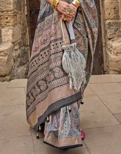 Collection of Grey Coloured Soft Silk Floral Saree in a gallery layout