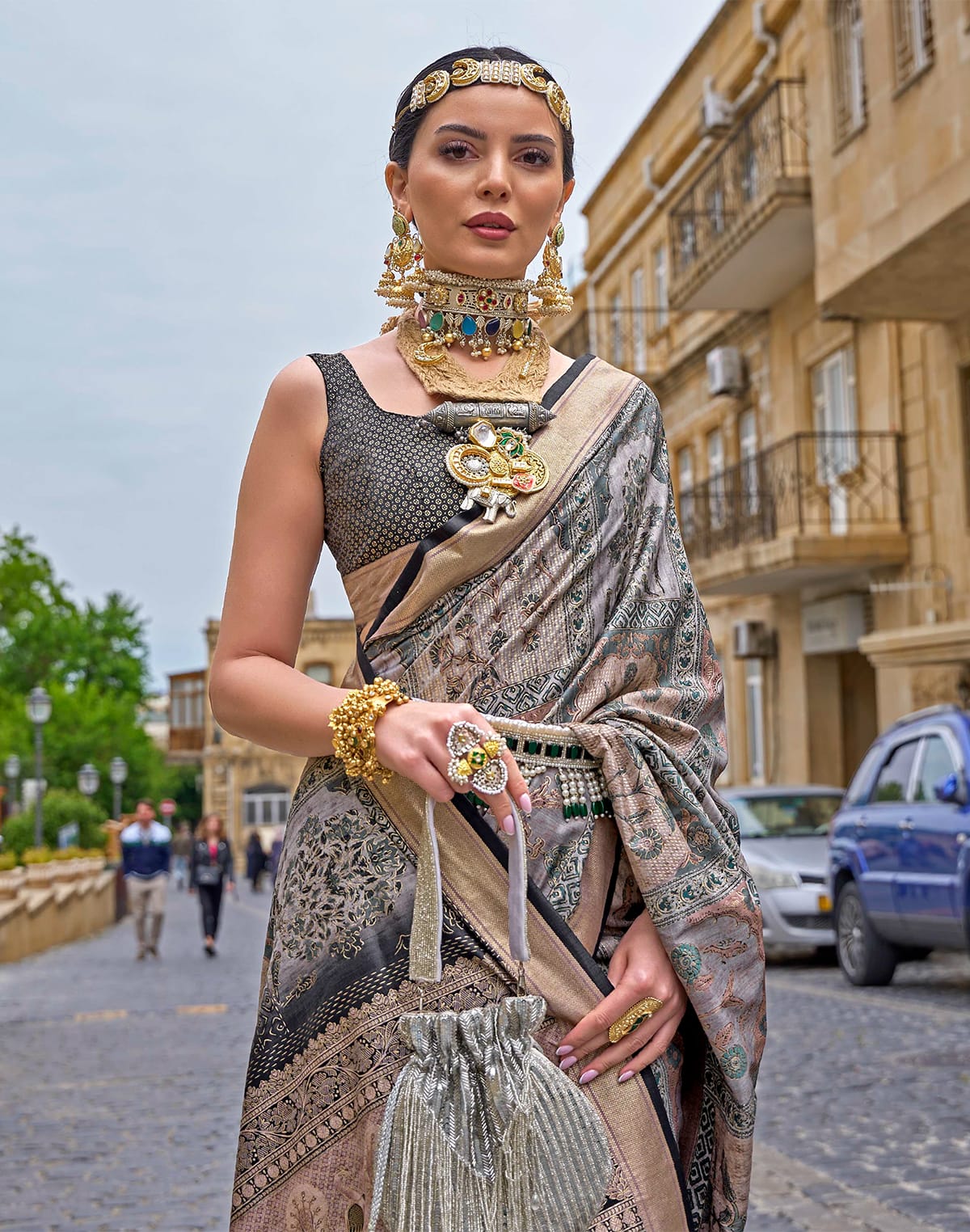 Collection of Grey Coloured Soft Silk Floral Saree in a gallery layout