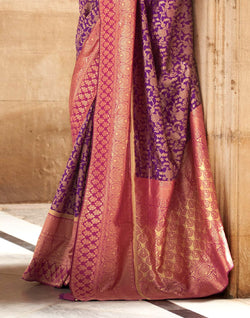 Collection of Purple Floral Design Banaras Silk Saree in a gallery layout