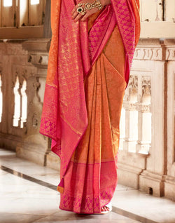 Collection of Orange Banaras Silk Saree in a gallery layout