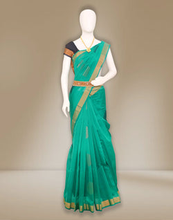 Collection of Sea Green Floral Zari Coimbatore Sico Saree in a gallery layout