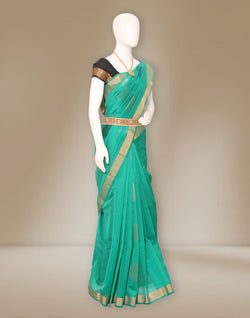 Collection of Sea Green Floral Zari Coimbatore Sico Saree in a gallery layout