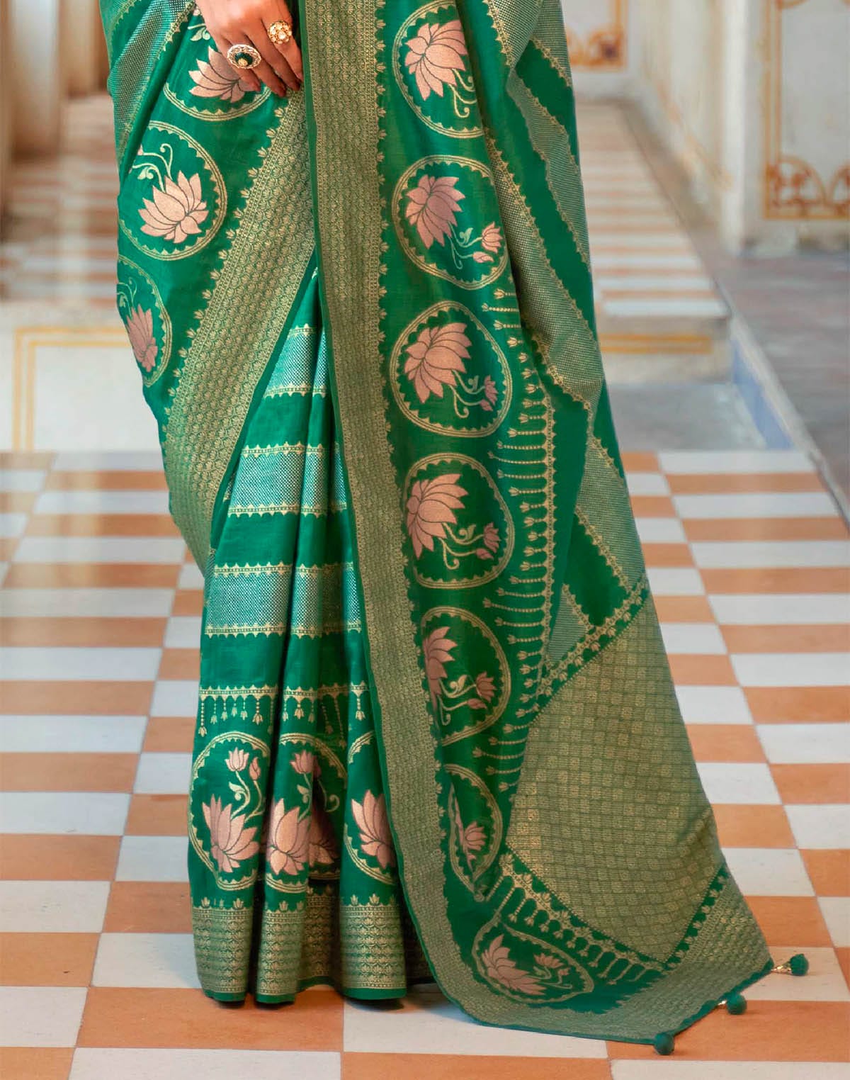 Green Foil Printed Banaras Silk Saree