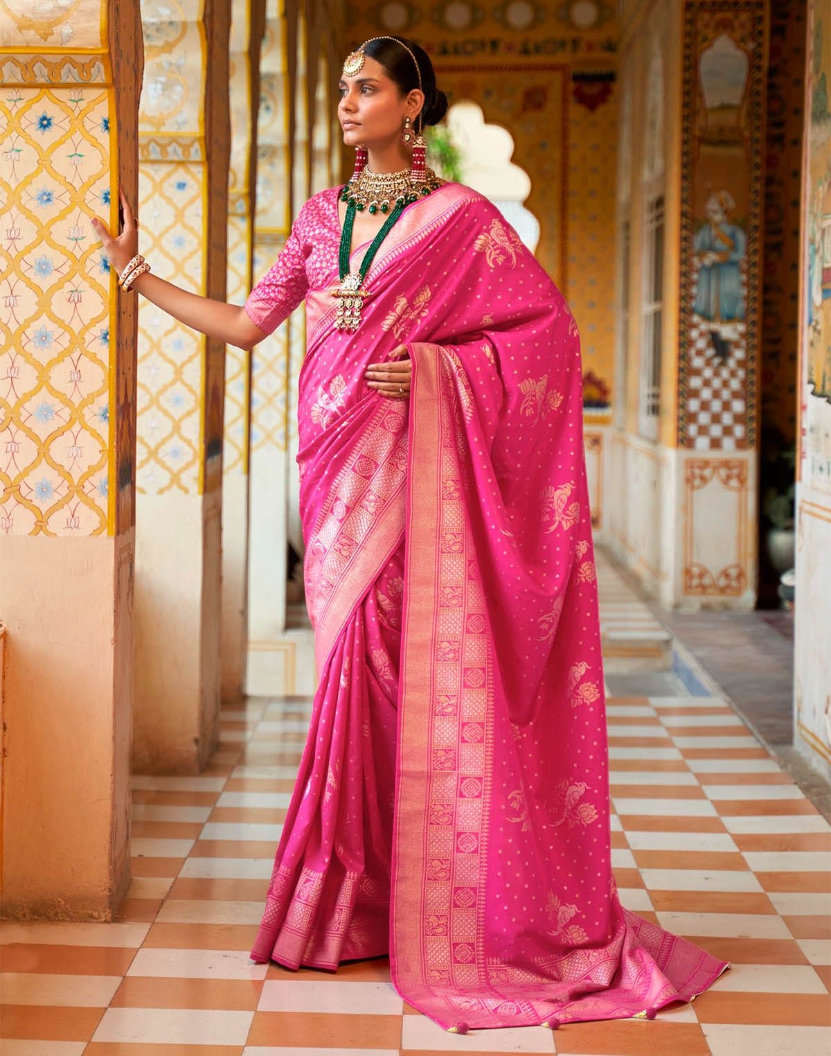 Pink woven design Banaras Silk Saree