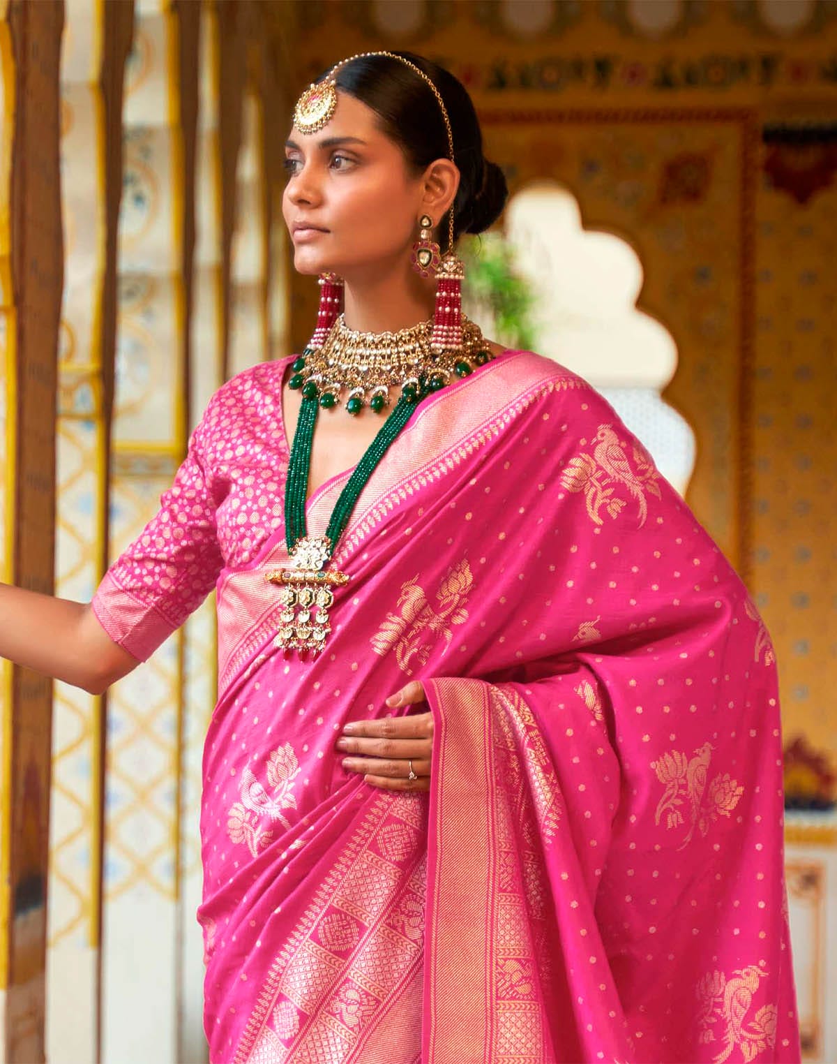 Pink woven design Banaras Silk Saree