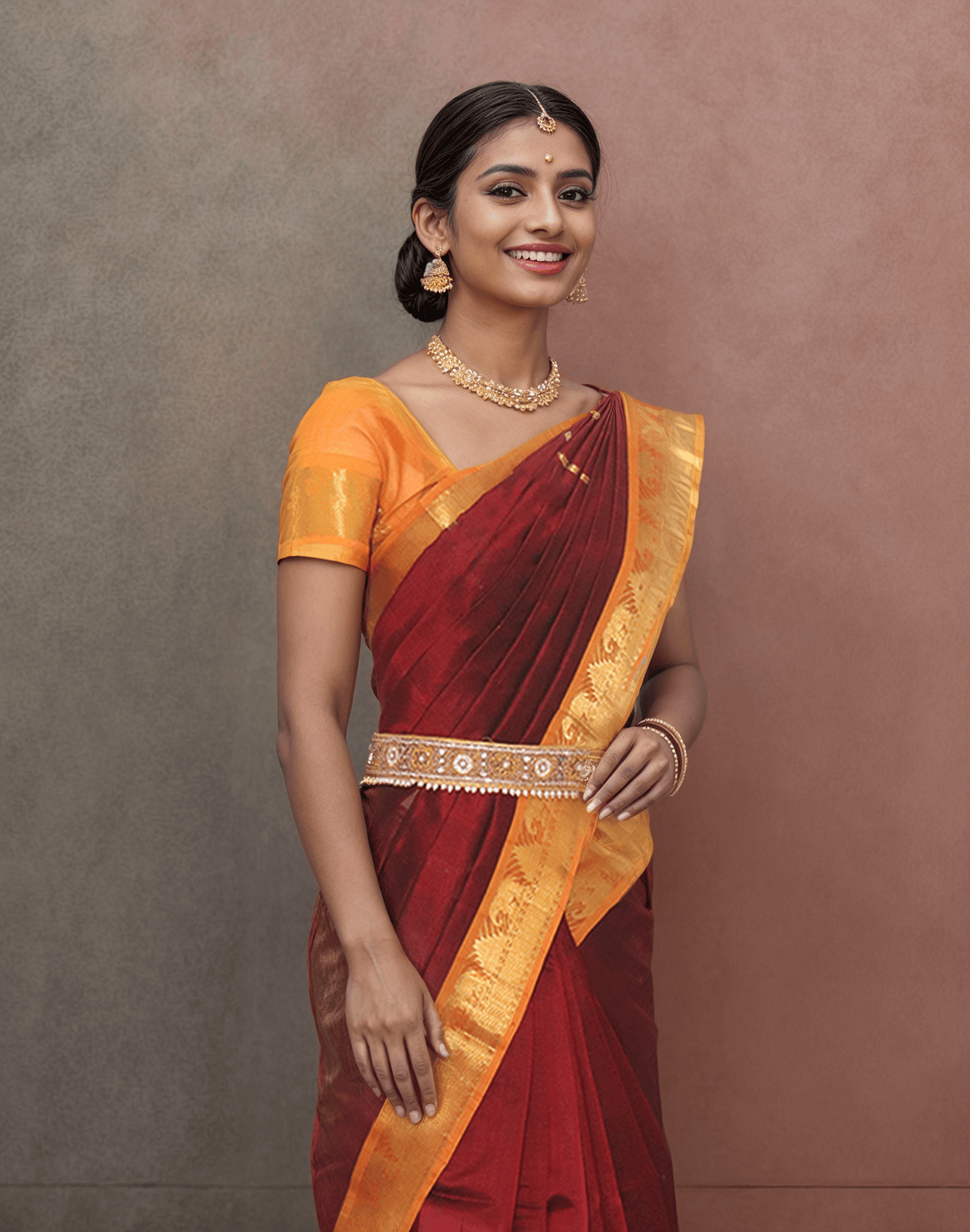 Collection of Maroon Pure Venkatagiri Sico Cotton Saree in a gallery layout