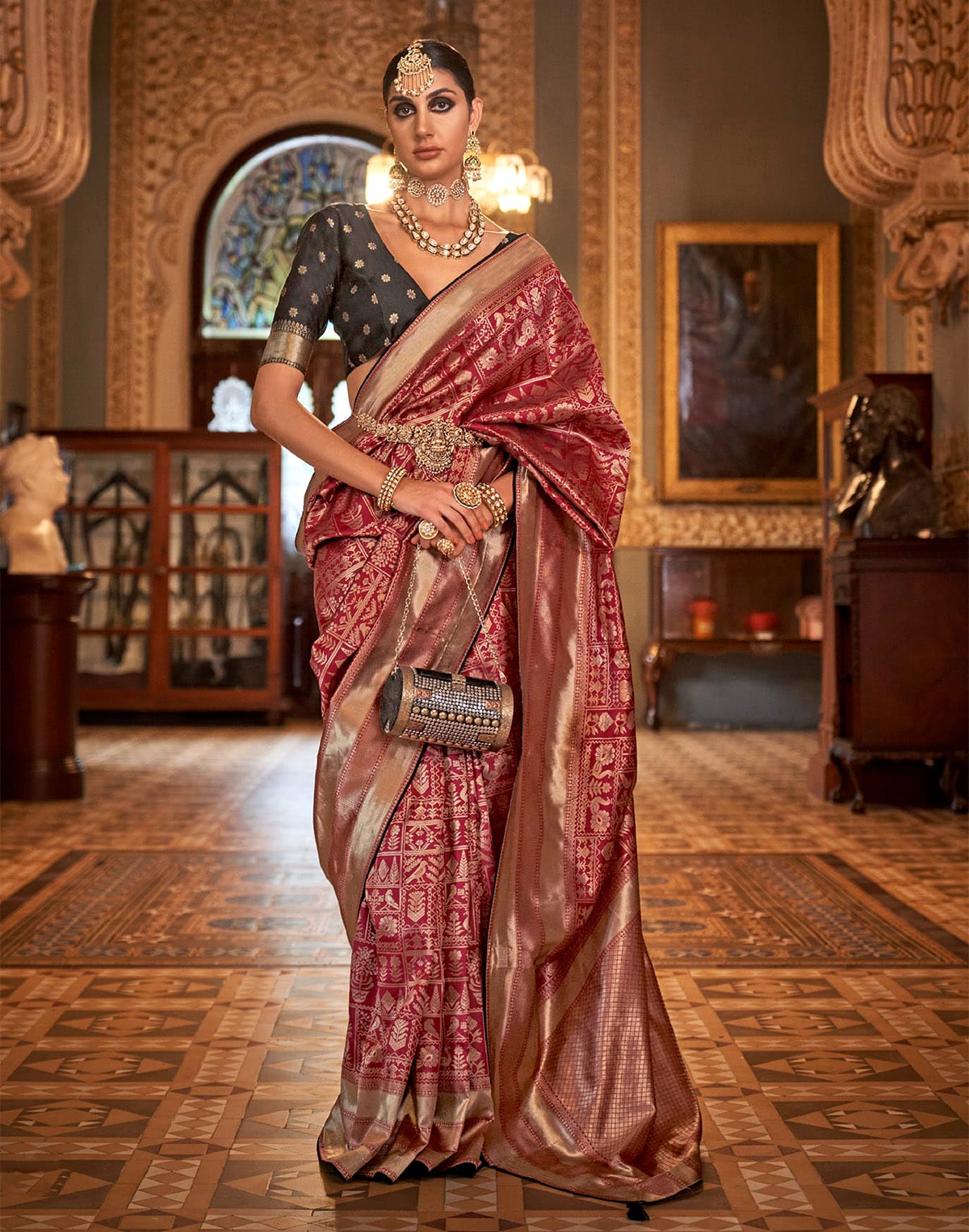 Maroon Coloured Banaras Silk Saree