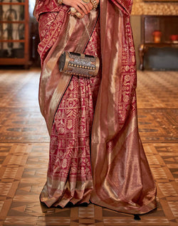 Collection of Maroon Coloured Banaras Silk Saree in a gallery layout