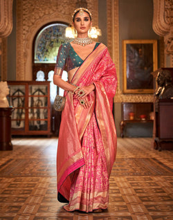 Collection of Pink Baranas Silk Fancy Saree in a gallery layout