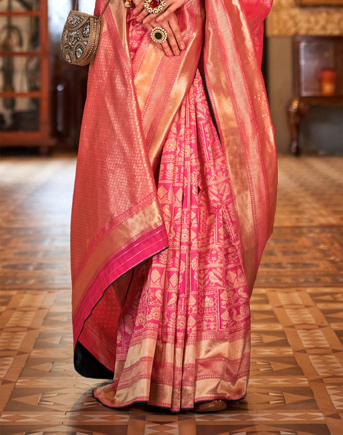 Collection of Pink Baranas Silk Fancy Saree in a gallery layout