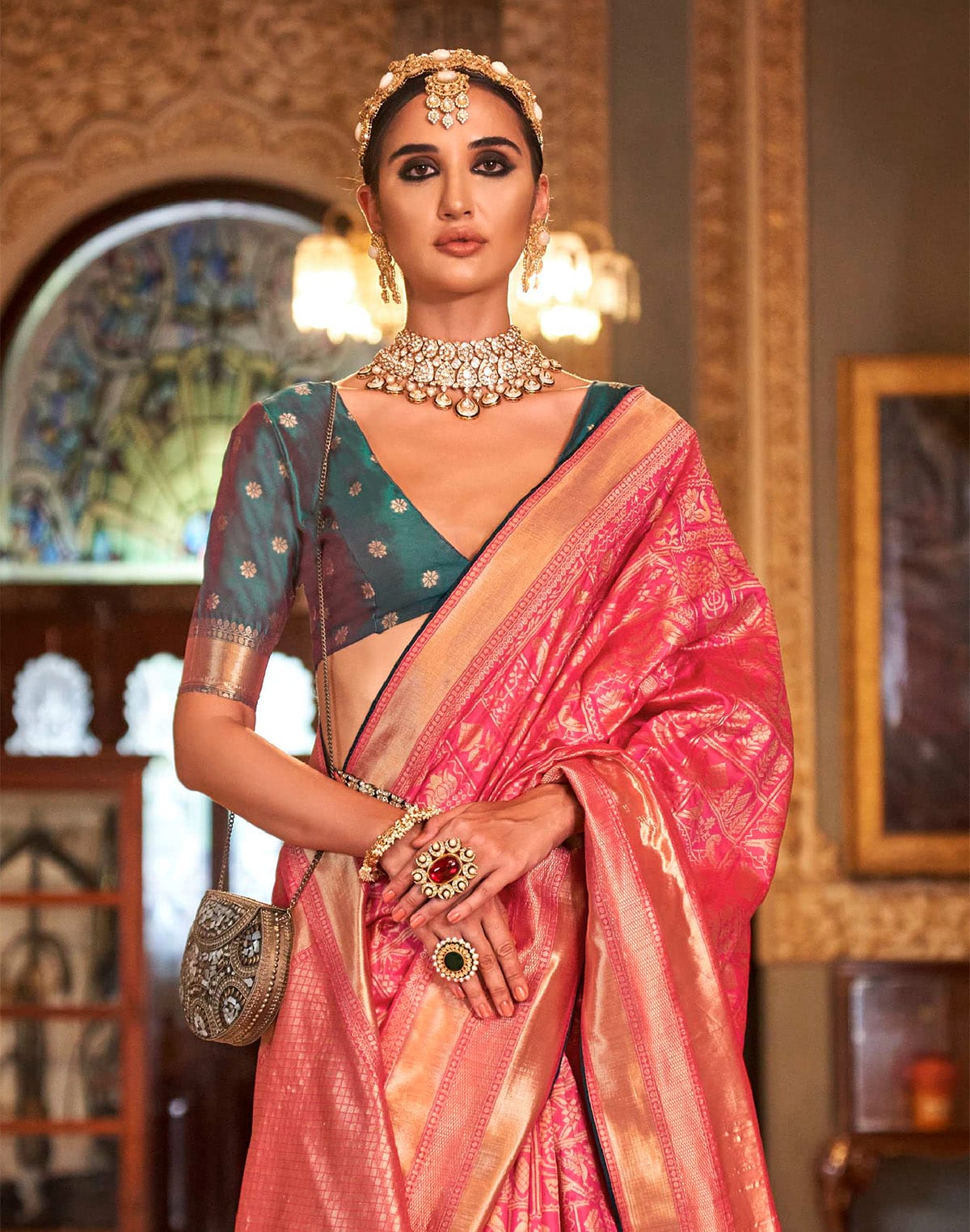 Pink Baranas Silk Fancy Saree