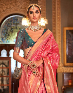 Collection of Pink Baranas Silk Fancy Saree in a gallery layout