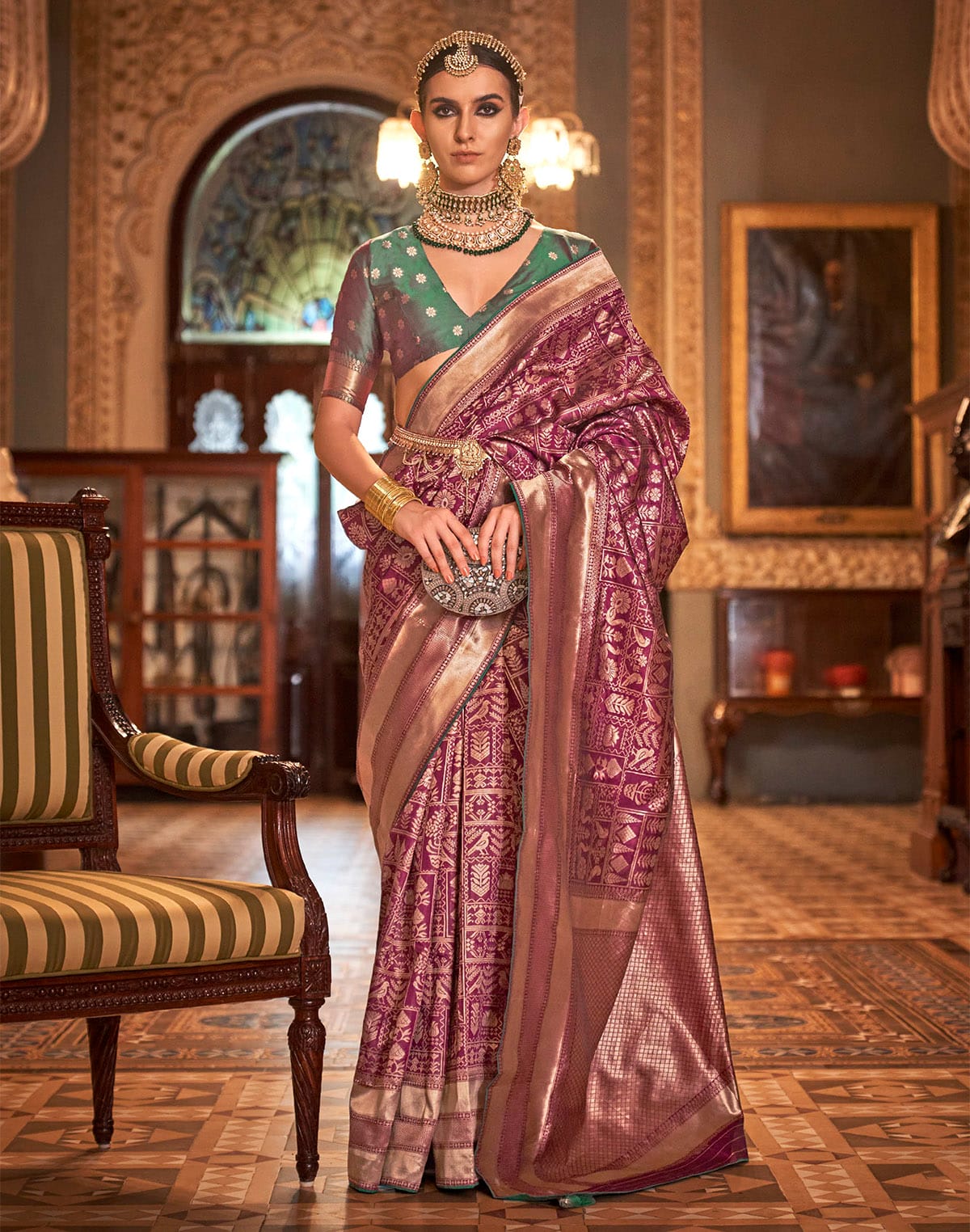 Collection of Light Purple Banaras Silk Saree in a gallery layout