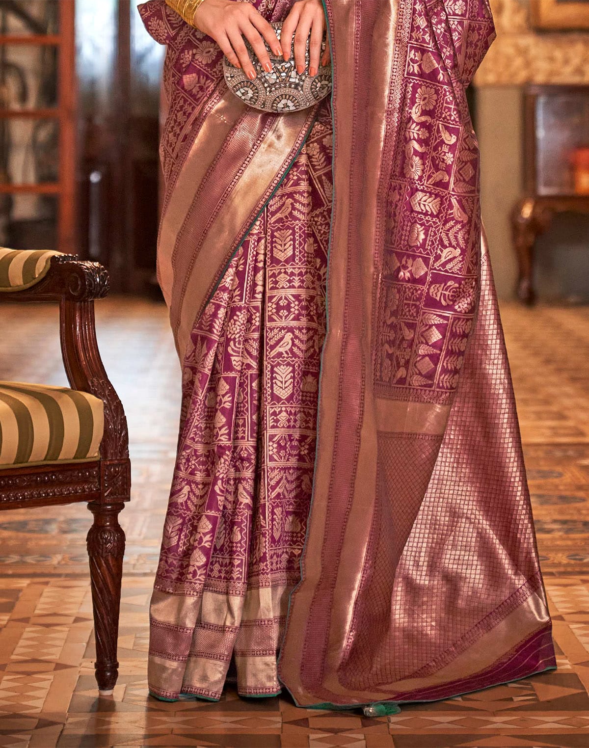 Collection of Light Purple Banaras Silk Saree in a gallery layout