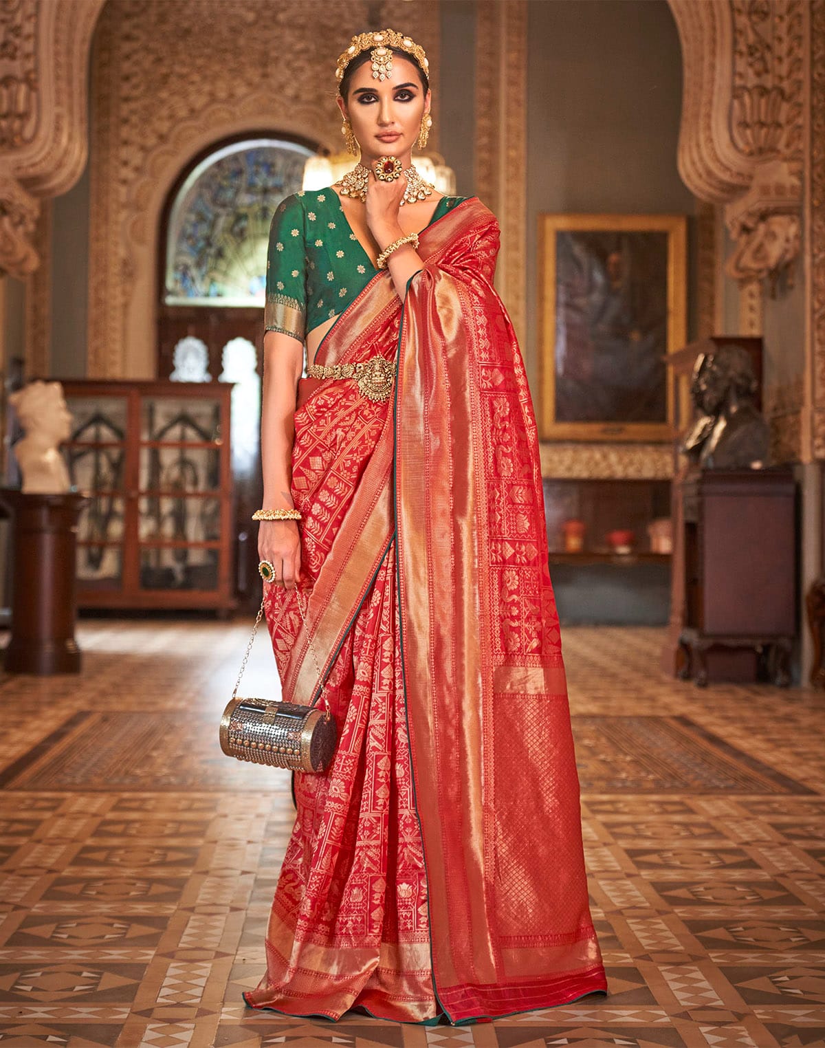 Cherry Red Banaras Silk Saree