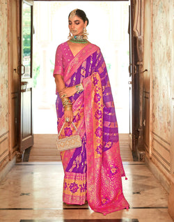 Collection of Purple Coloured Banaras Silk Classic Saree in a gallery layout