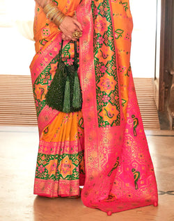 Collection of Mustard and Pink Banaras Woven Trendy Saree in a gallery layout