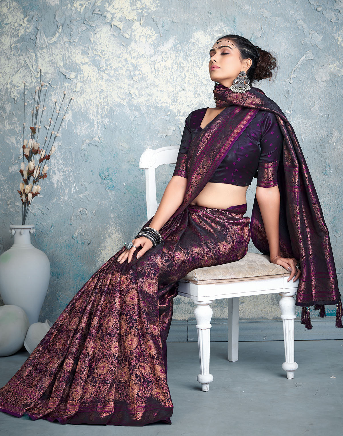 Collection of Purple Shade Soft Silk Party Wear Saree in a gallery layout