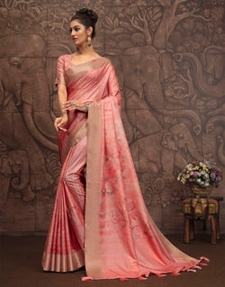 Collection of Peach Malai Silk Saree in a gallery layout