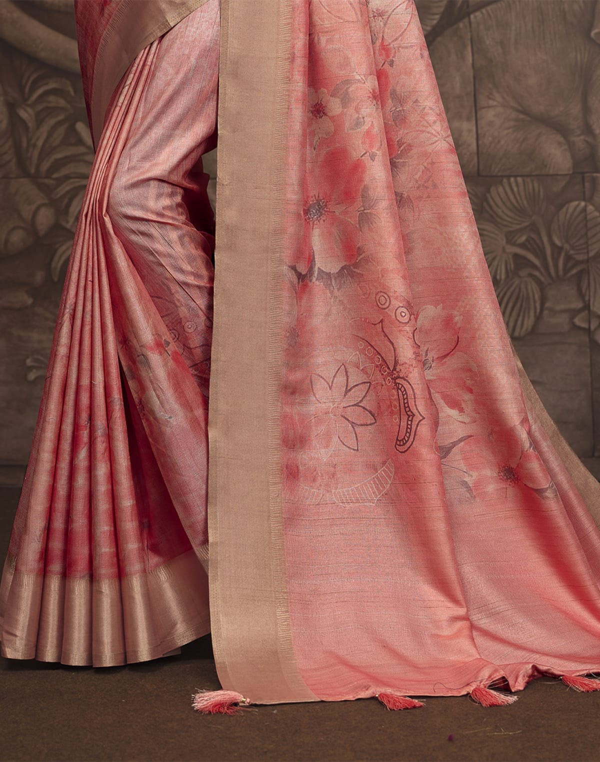 Peach Malai Silk Saree