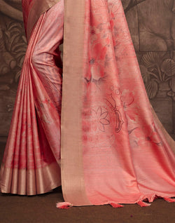 Collection of Peach Malai Silk Saree in a gallery layout