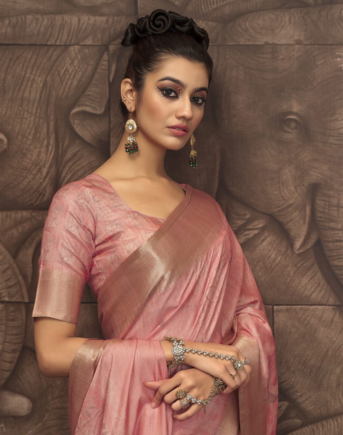 Peach Malai Silk Saree