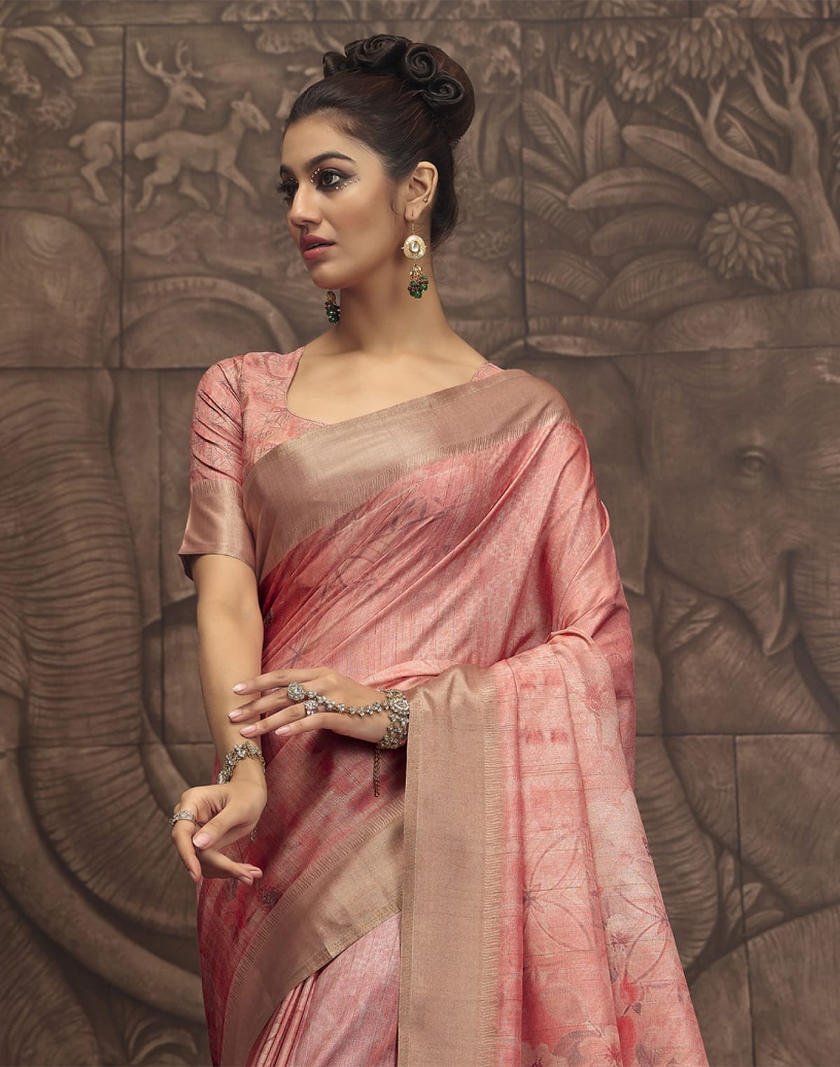 Peach Malai Silk Saree