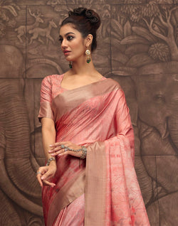 Collection of Peach Malai Silk Saree in a gallery layout