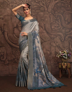 Collection of Light Blue Malai Silk Fabric Saree in a gallery layout