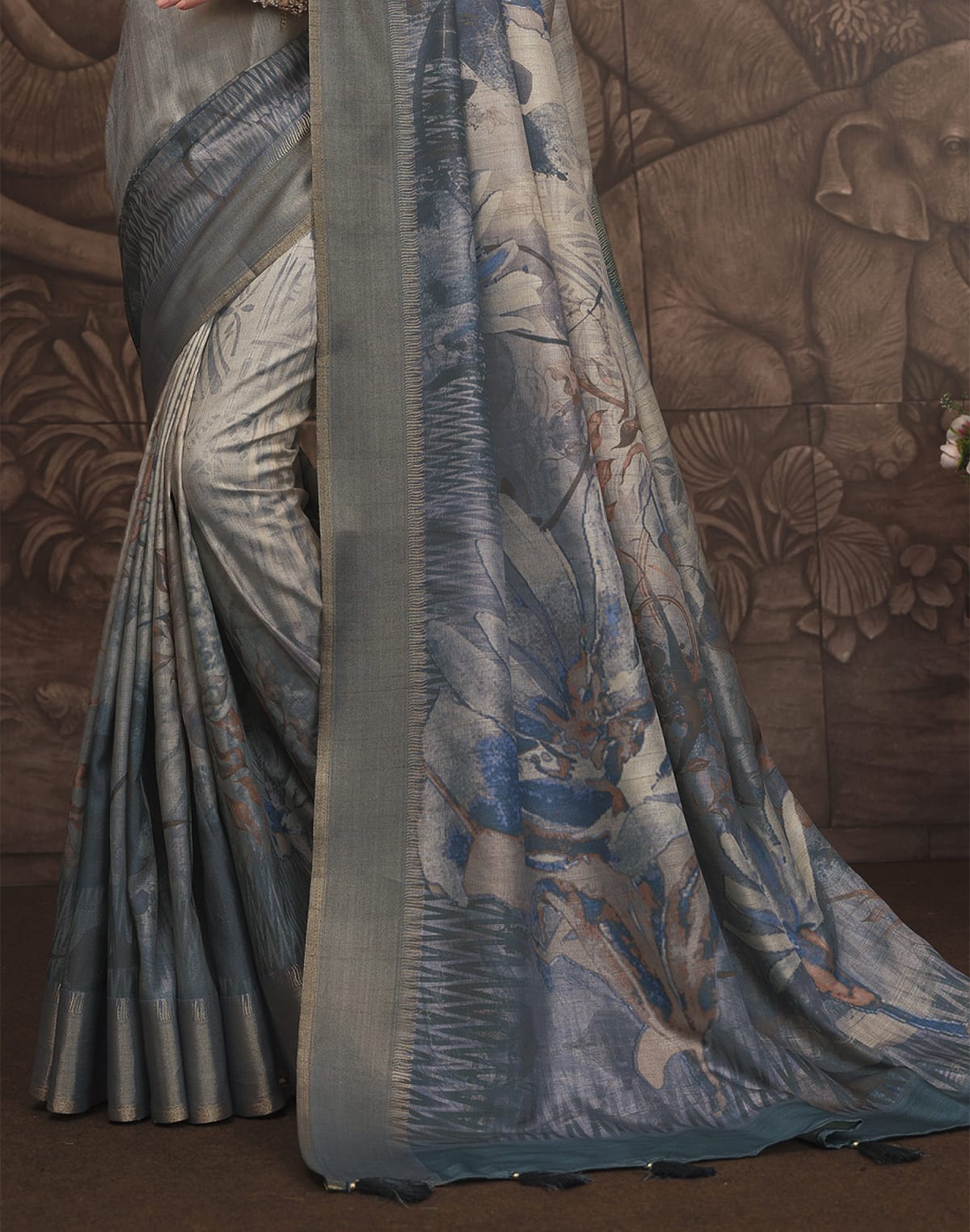 Collection of Light Blue Malai Silk Fabric Saree in a gallery layout