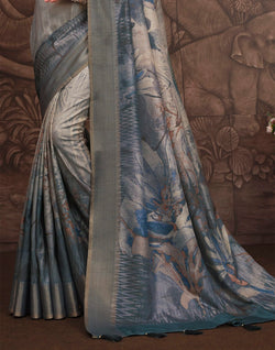 Collection of Light Blue Malai Silk Fabric Saree in a gallery layout