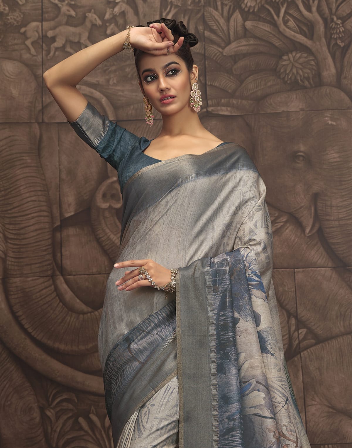 Light Blue Malai Silk Fabric Saree