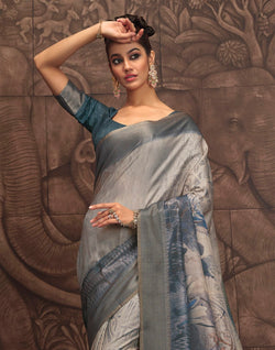 Collection of Light Blue Malai Silk Fabric Saree in a gallery layout