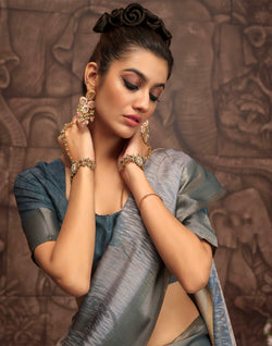 Collection of Light Blue Malai Silk Fabric Saree in a gallery layout