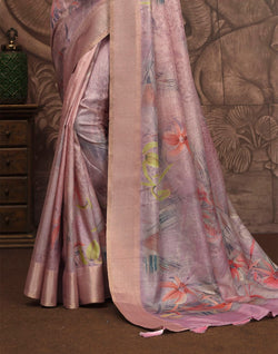 Collection of Light Purple Coloured Malai Silk Saree in a gallery layout