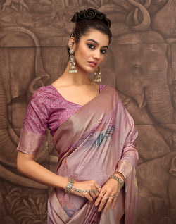 Collection of Light Purple Coloured Malai Silk Saree in a gallery layout