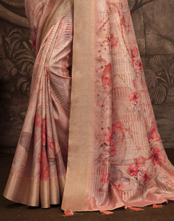 Collection of Light Orange Floral Pattern Malai Silk Saree in a gallery layout