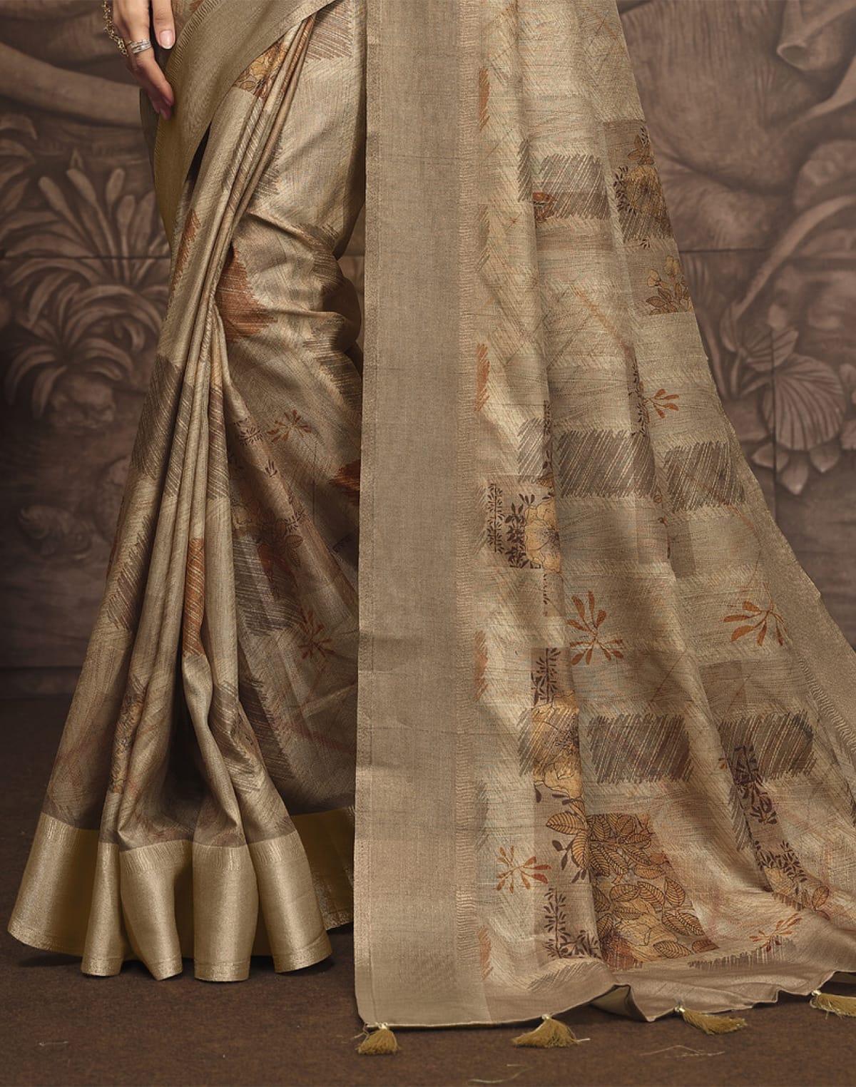 Brown Malai Silk Fancy Saree