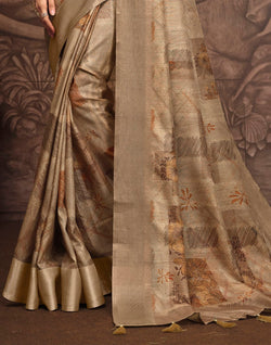 Collection of Brown Malai Silk Fancy Saree in a gallery layout