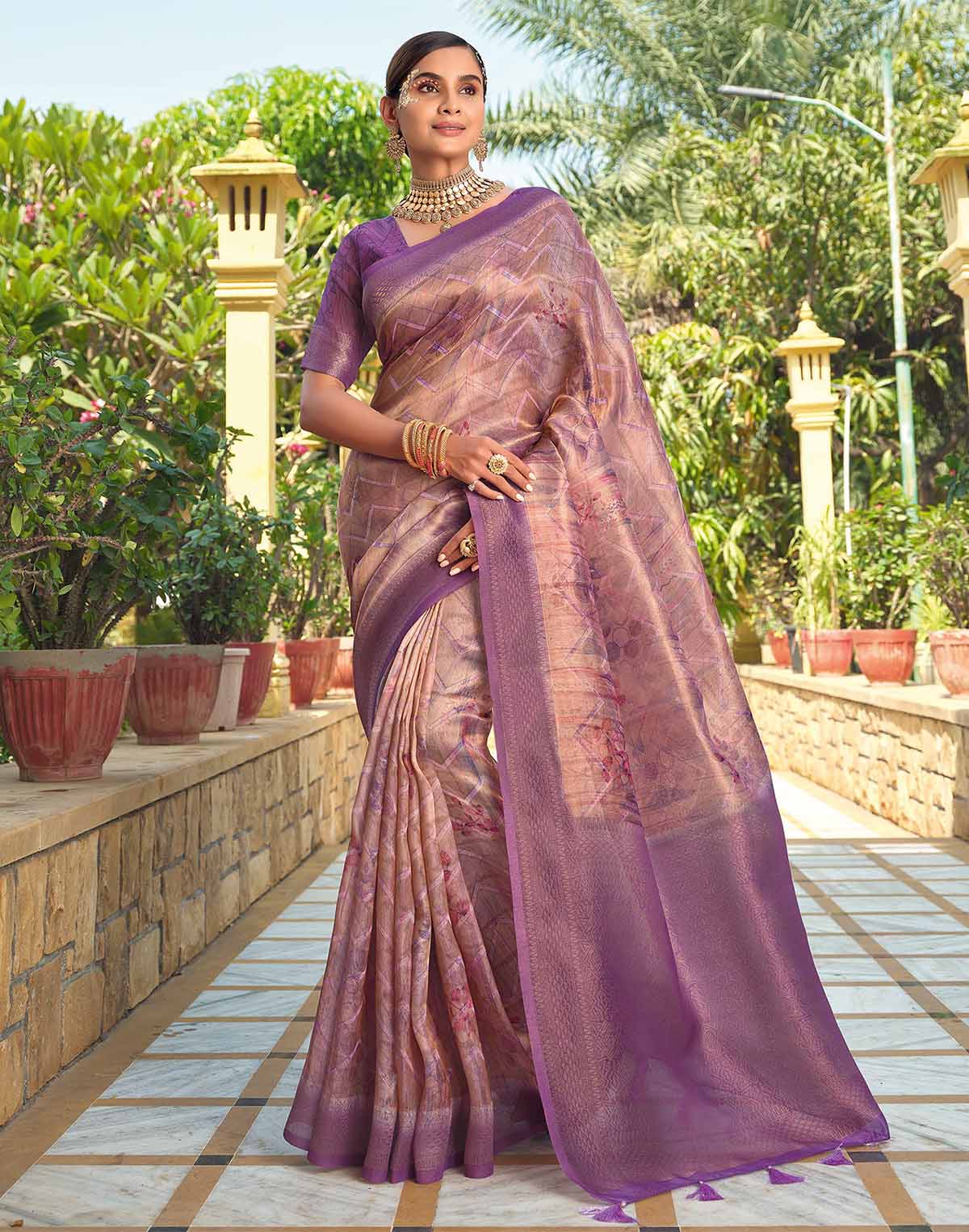 Light Orange Tissue Fabric Saree