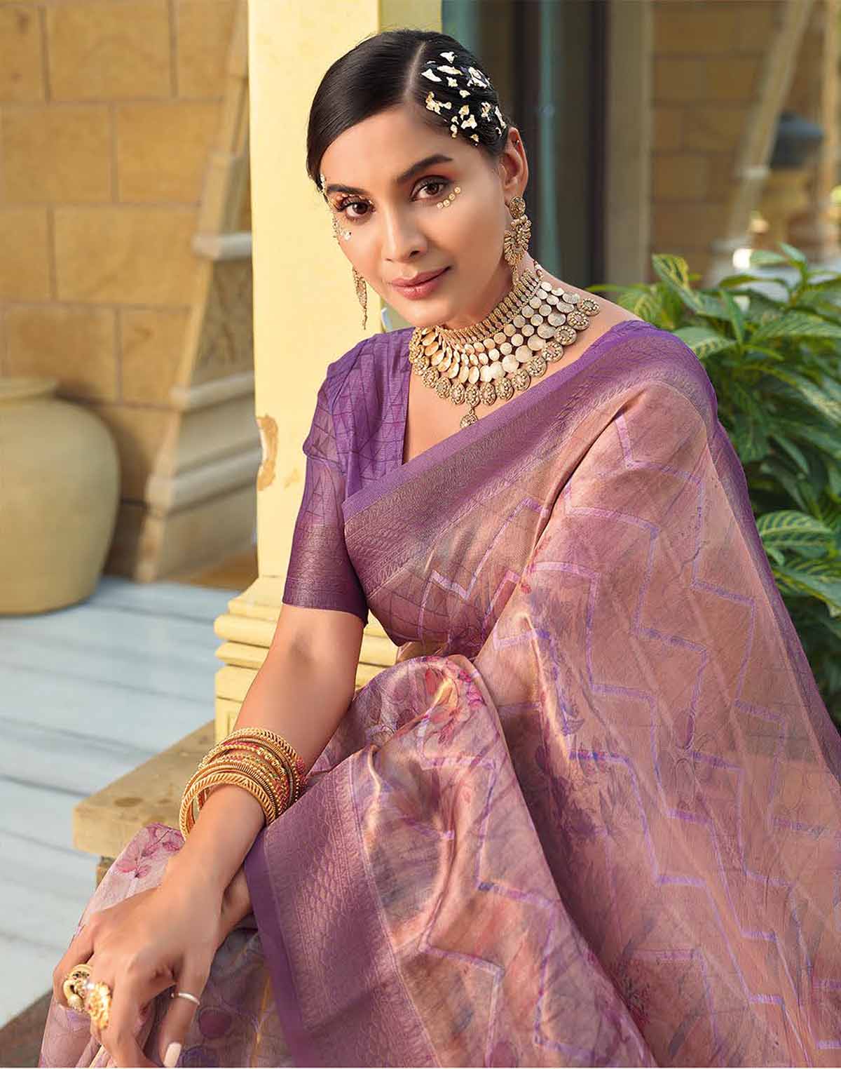 Collection of Light Orange Tissue Fabric Saree in a gallery layout