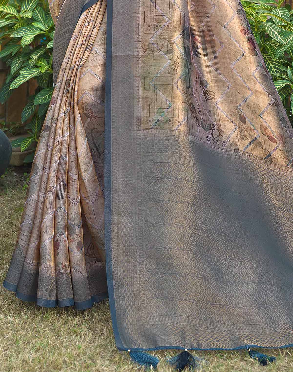 Collection of Elegant Light Beige Colour Tissue Saree in a gallery layout