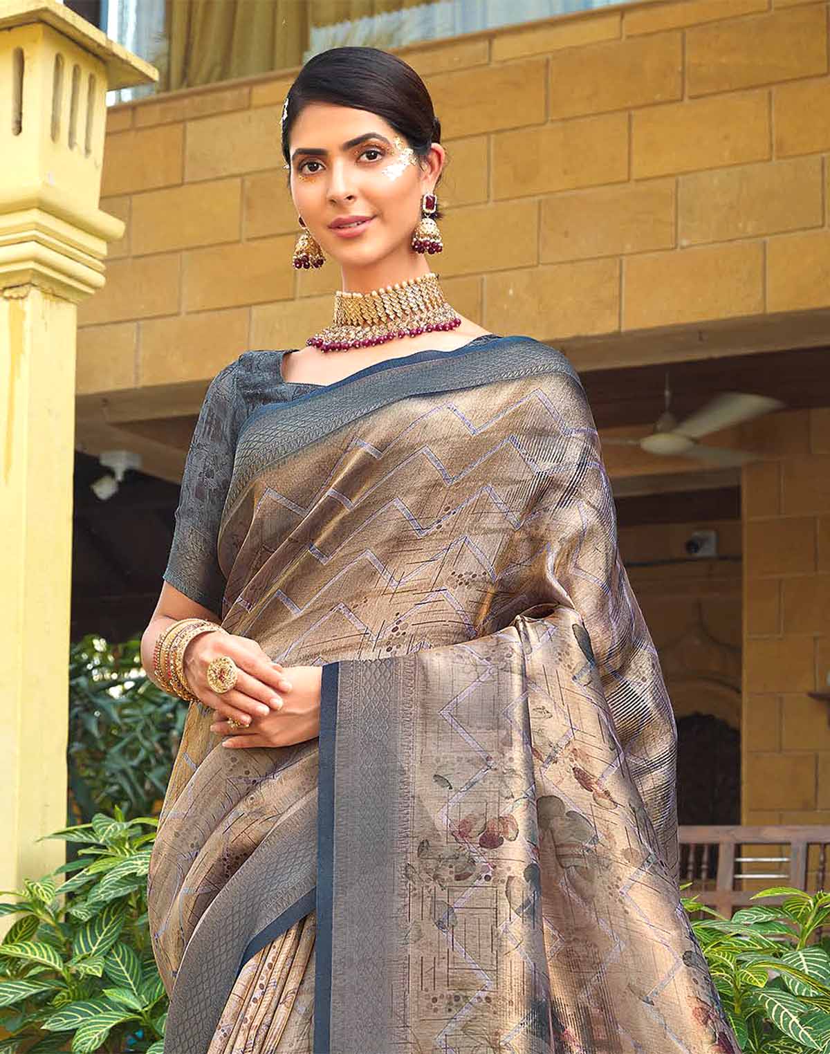 Collection of Elegant Light Beige Colour Tissue Saree in a gallery layout