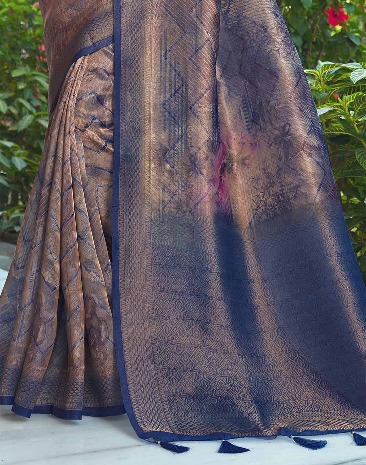 Collection of Blue Soft Tissue Saree with Unstitched Blouse in a gallery layout