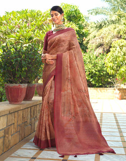 Collection of Orange Shaded Tissue Fancy Saree in a gallery layout