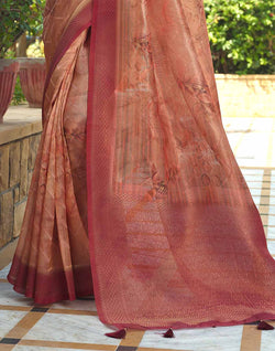 Collection of Orange Shaded Tissue Fancy Saree in a gallery layout