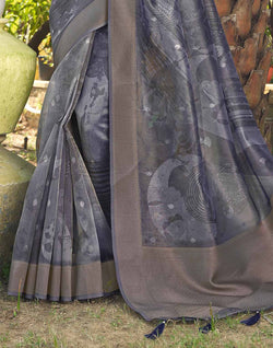 Collection of Grey Coloured Organza Saree in a gallery layout