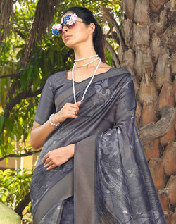 Collection of Grey Coloured Organza Saree in a gallery layout