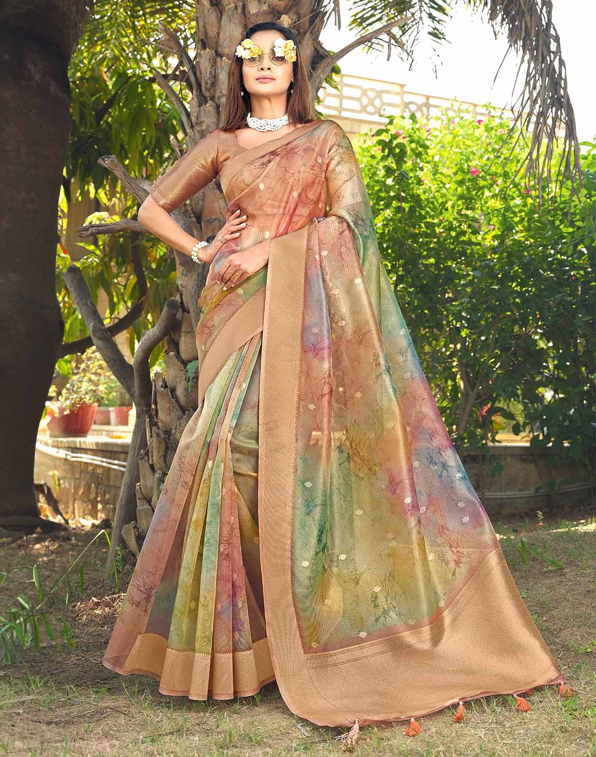 Collection of Stylish Multi Color Organza Designer Saree in a gallery layout